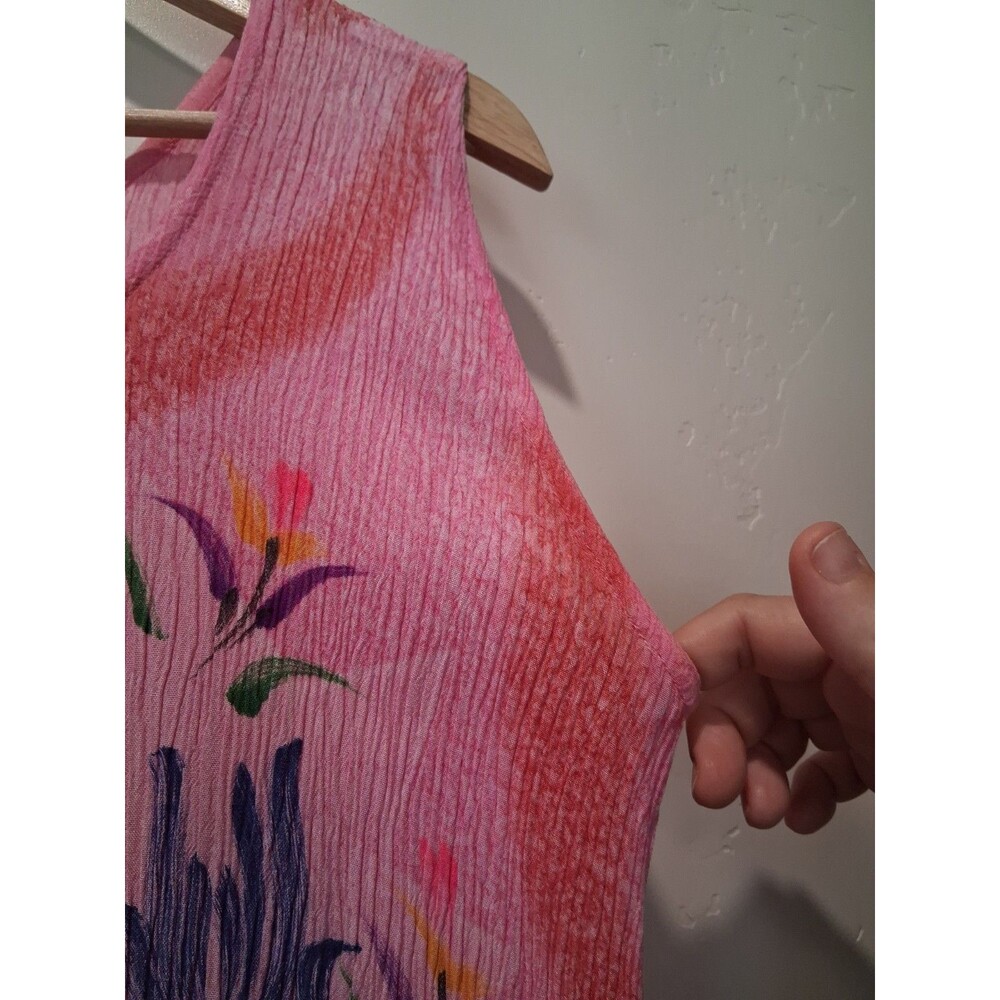 VTG Pineapple Moon One Size Hawaiian Floral Pink Tank Top Dress Crinkle - Picture 5 of 8